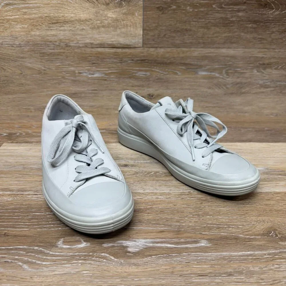 Ecco Soft 7 Monochromatic Light Gray Leather Sneakers Women's Size EU 40